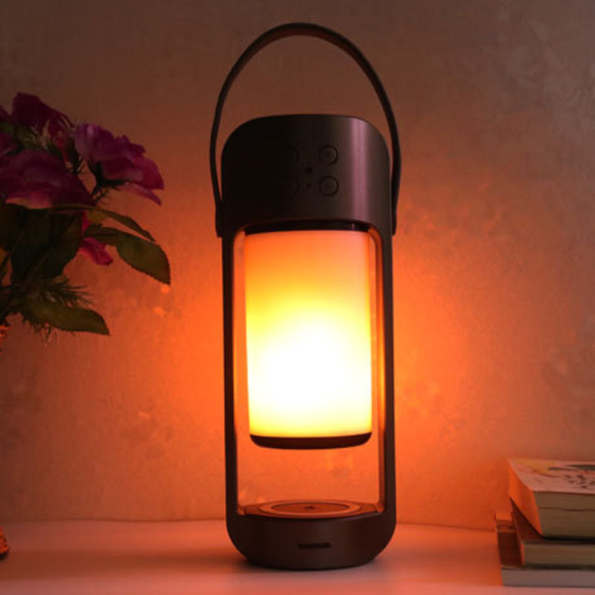 Dancing LED Flame Lantern with Bluetooth Speaker and Wireless Phone Charging